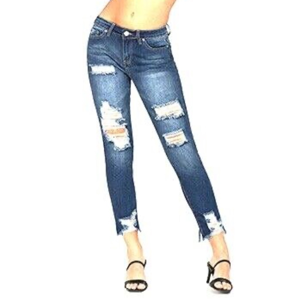 YMI Dream Jeans, Dream Fit Raw Hem Destruction Ankle Hybrid Jeans 1/3/5/7/9 - Picture 1 of 9